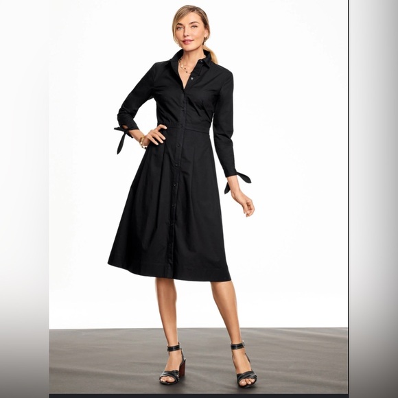 Talbots Dresses & Skirts - Talbots 100% Cotton Black Midi Poplin Shirtdress Size 14